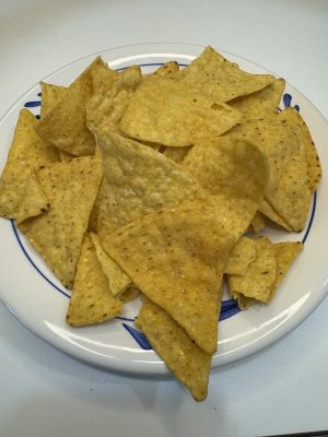 Taco Works corn chips served with fresh seafood